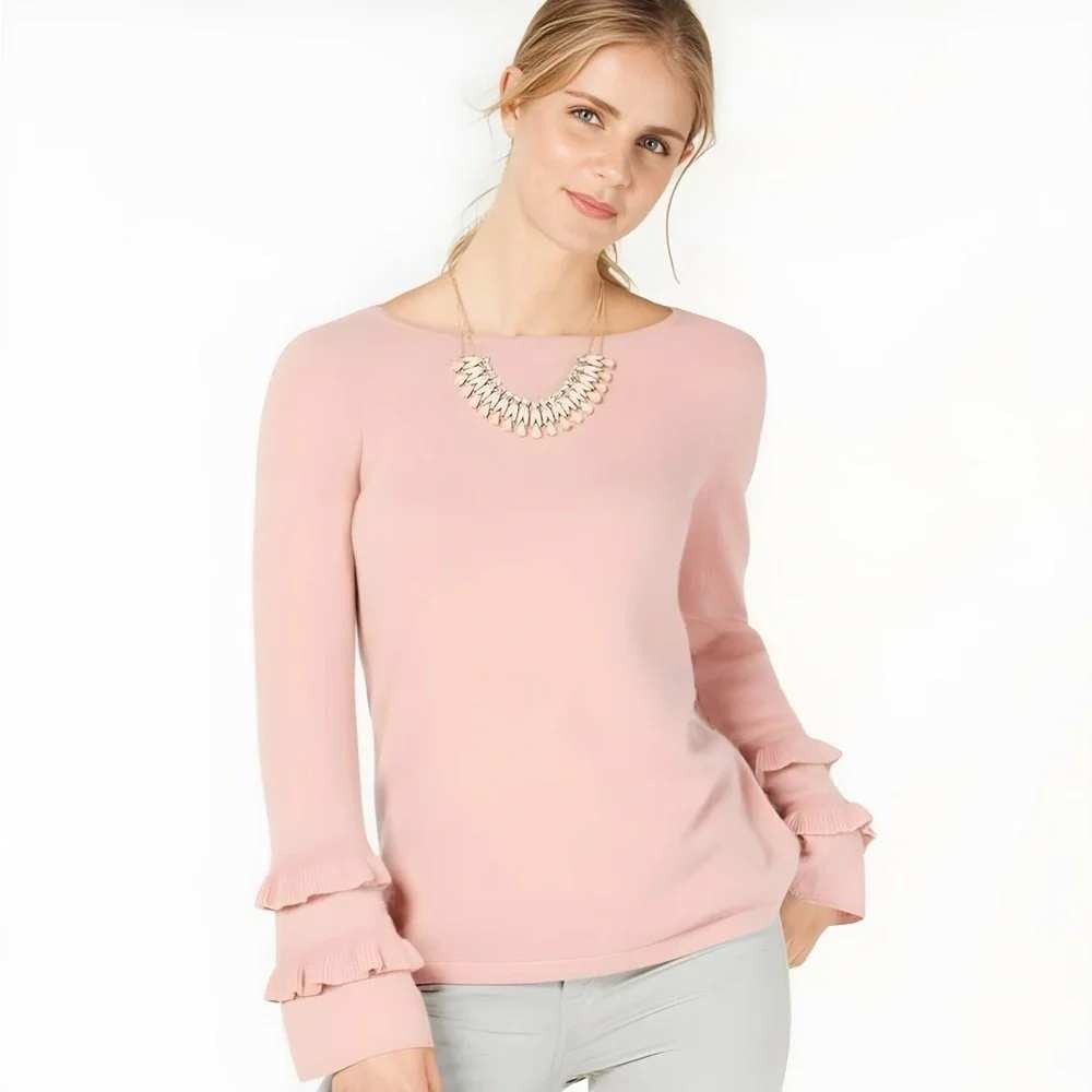 Charter Club Luxury‎ 100% Cashmere Pink Ruffle Bell Sleeve Sweater 3X Plus Size